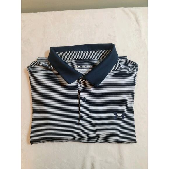 Under Armour Performance Polo Shirt Mens 2XLT XXL Tall Blue Striped Short Sleeve - Picture 1 of 12